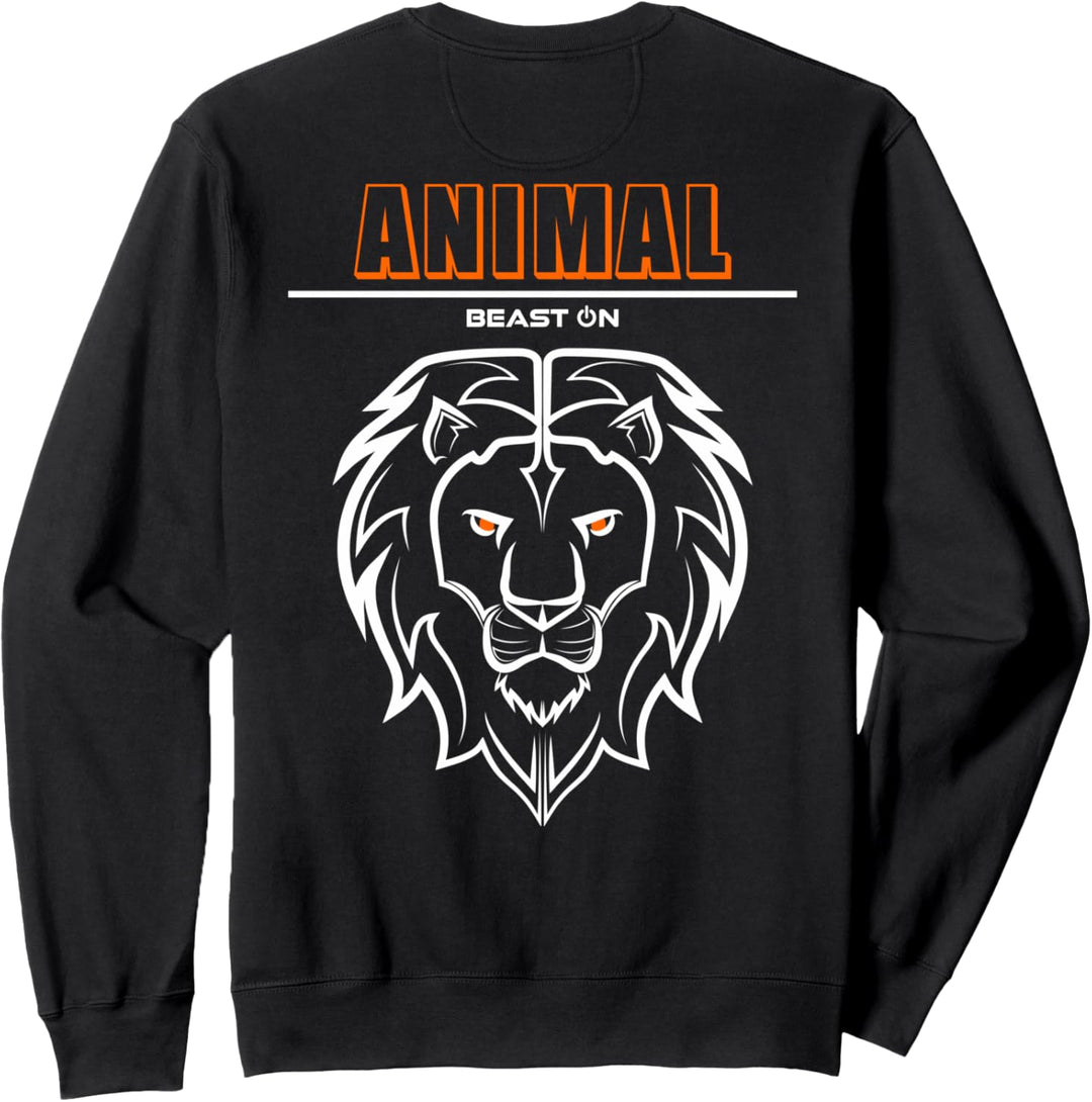 Animal Löwe Kopf Orange Rücken Design Gym Workout Fitness Sweatshirt