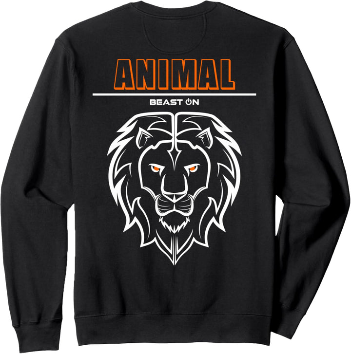 Animal Löwe Kopf Orange Rücken Design Gym Workout Fitness Sweatshirt