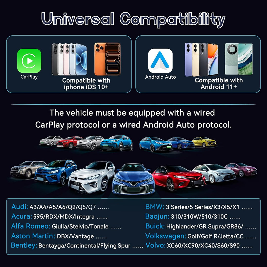 CarPlay Wireless Adapter, für Apple Wireless Car Play & Android Auto Adapter 2 in 1, Plug and Play V
