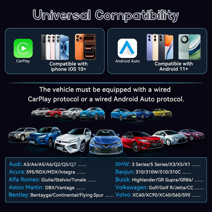 CarPlay Wireless Adapter, für Apple Wireless Car Play & Android Auto Adapter 2 in 1, Plug and Play V