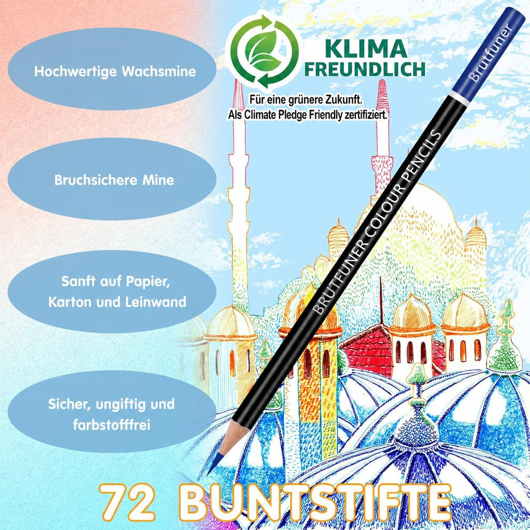 Melifluo 72 Buntstifte Set, Buntstifte 1 Malbuch,Tragbarer Premium-Reissverschlusstasche. Bundstifte