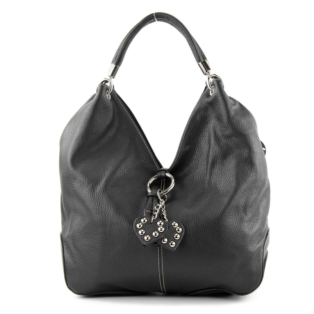 modamoda de - 330 - ital. Leder Damen Schultertasche Large Schwarz, Schwarz