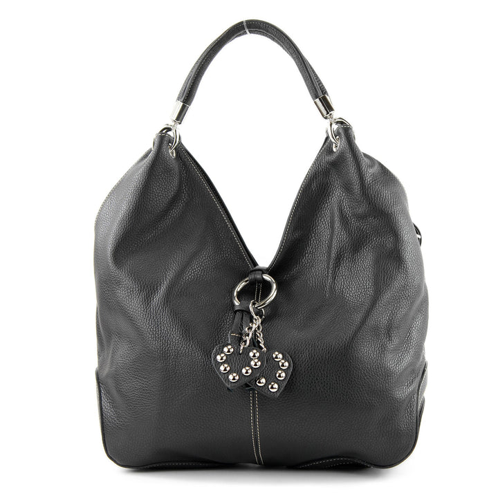 modamoda de - 330 - ital. Leder Damen Schultertasche Large Schwarz, Schwarz