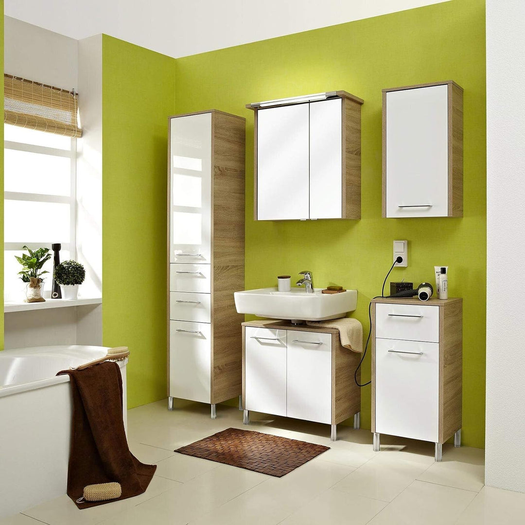 Pelipal Badezimmer Hängeschrank Quickset 382 in Weiss Hochglanz/ Eiche Natur quer Nachbildung, 40 cm