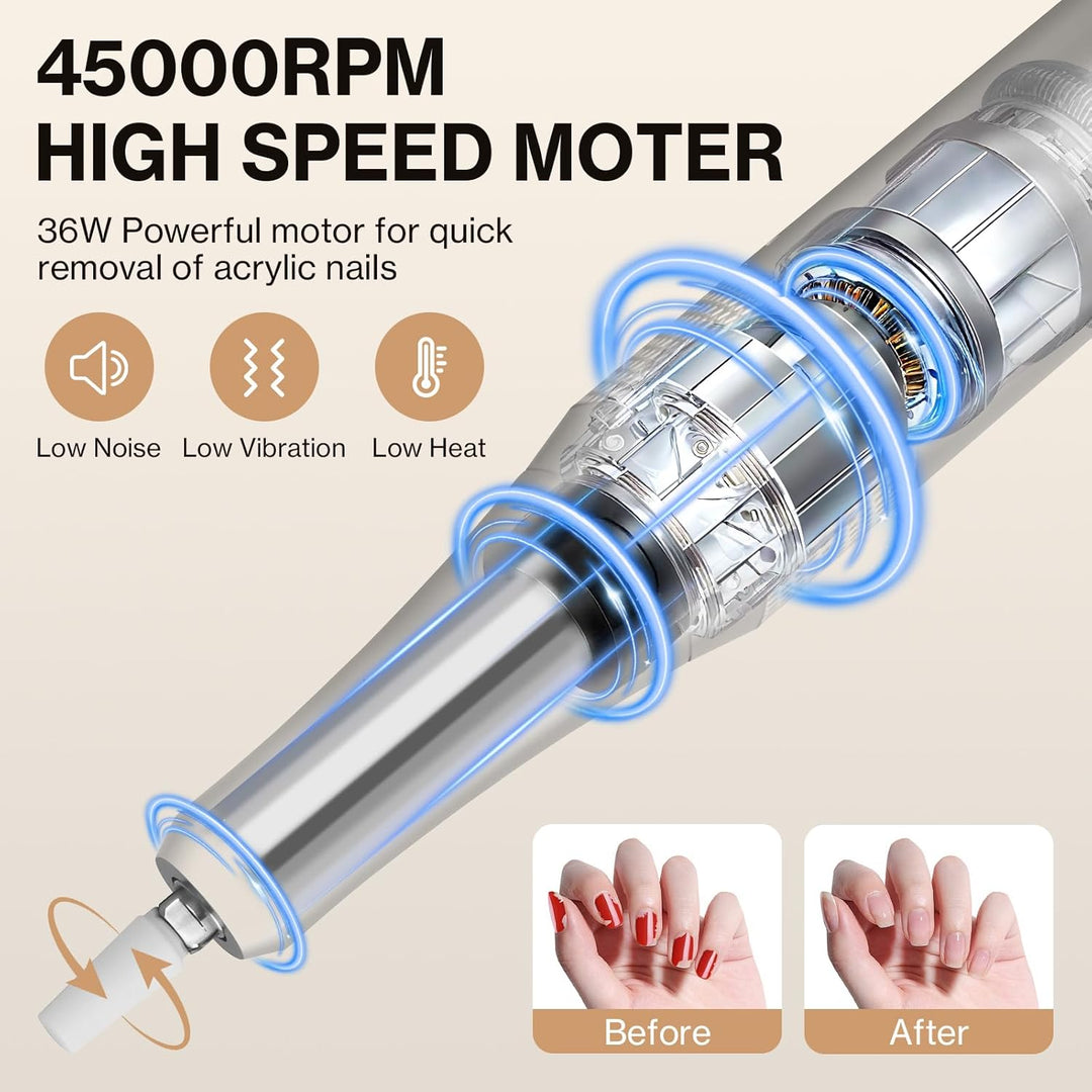 Elektrischer Nagelfeile Nagelfräser für Gelnägel, 45000 U/min Nagelfräser Professioneller mit LCD-An