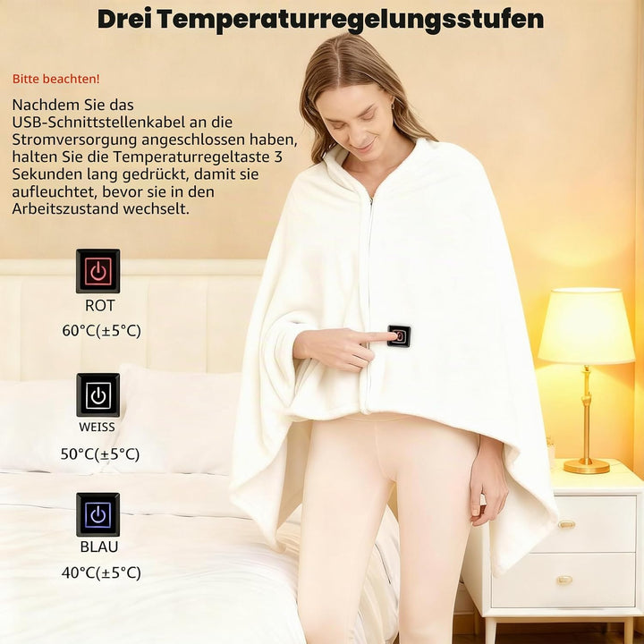 SNZ USB Heizdecke mit 20000mAh Akku, 150 x 80 cm Kabellos Heated Blanket, 3 Temperatursstufen, Flane
