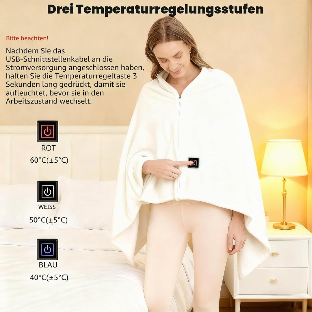 SNZ USB Heizdecke mit 10000mAh Akku, 150 x 80 cm Kabellos Heated Blanket, 3 Temperatursstufen, Flane