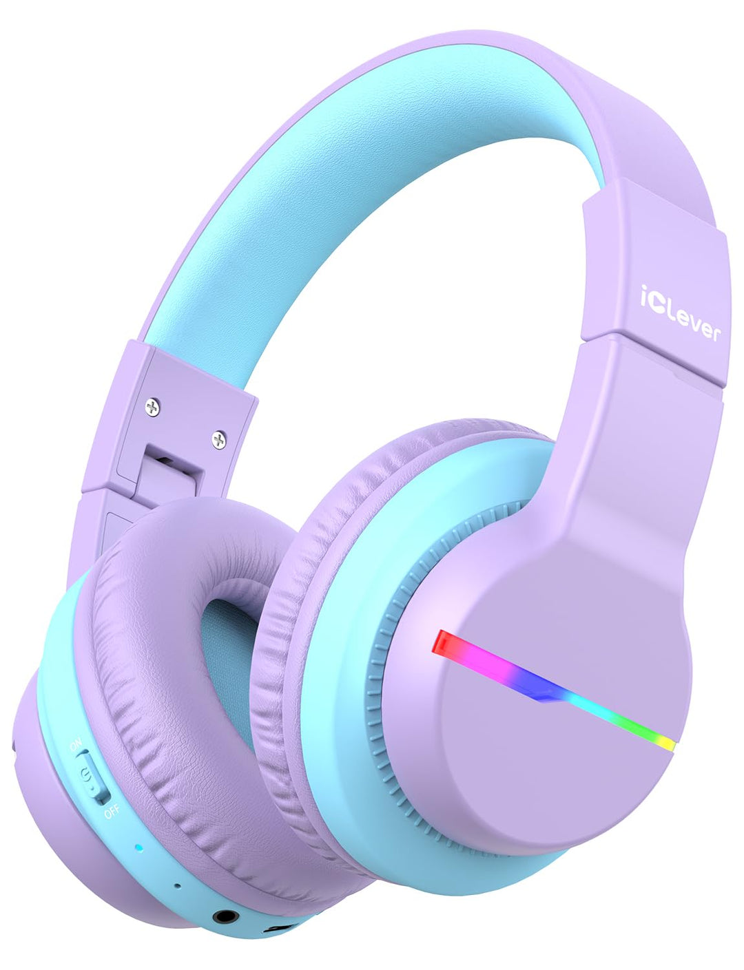 iClever Bluetooth Kinder Kopfhörer, Farbige LED-Leuchten, Kinderkopfhörer Over-Ear mit 74/85/94dB La