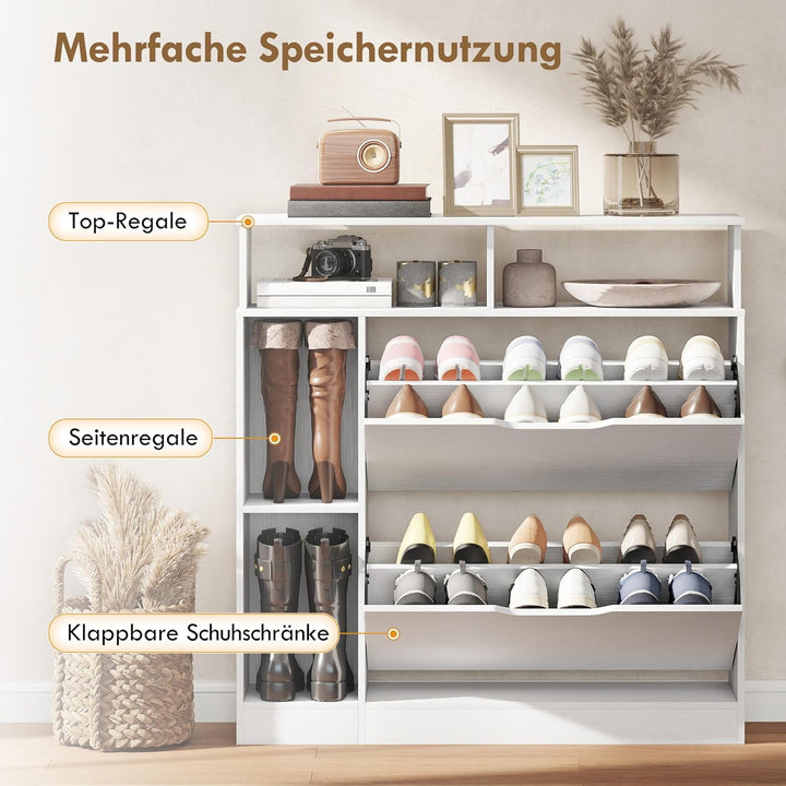 HOMCOM Schuhschrank mit 2 Klappen Schmal Schuhkipper mit Verstellbar Trennwand, offenem Fach Schuhre