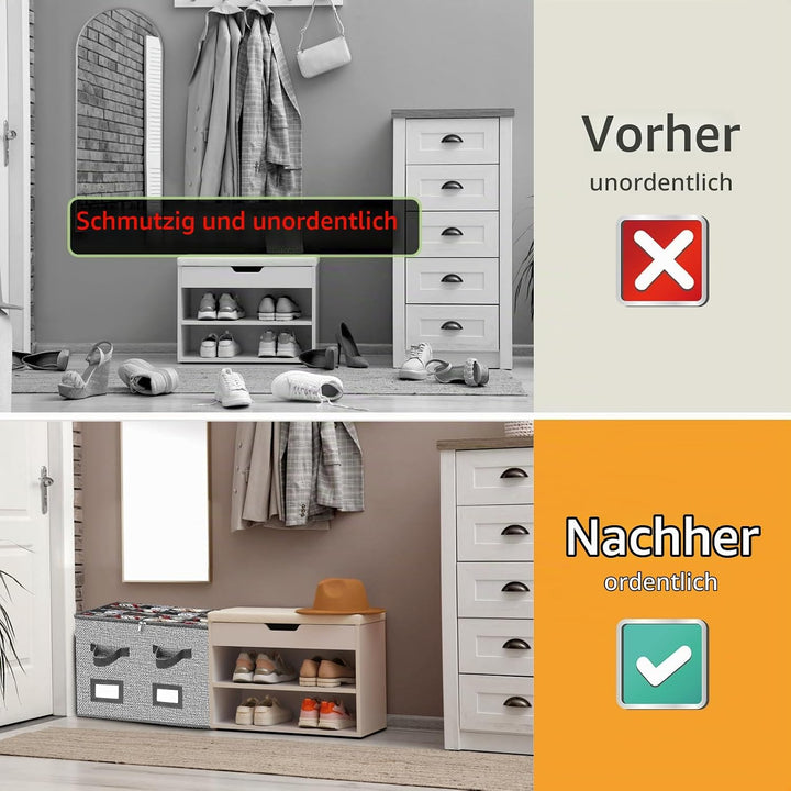 VERONLY Schuhaufbewahrung mit Deckel, Schuhorganizer mit 16 Fächern Faltbar Schuhschrank mit Sichtfe