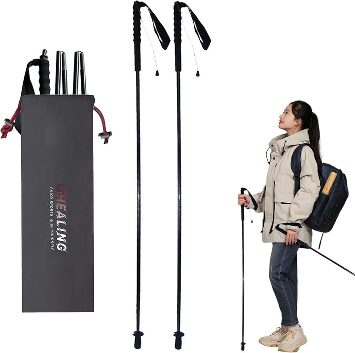 OKHEALING Carbonfaser-Wanderstöcke, 2er-Set, Ultraleichte Walking Stöcke, Faltbar, Mit Gummipolstern