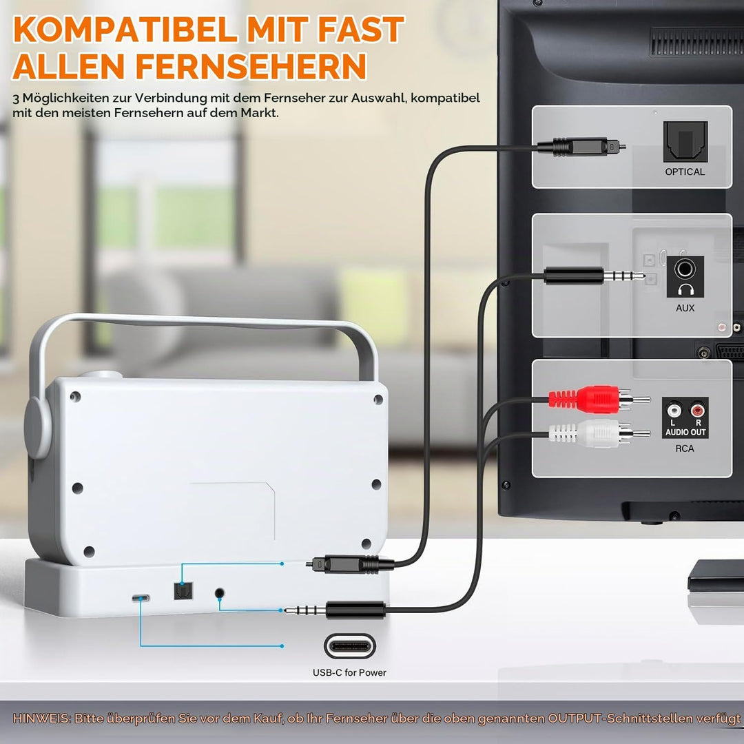 ANSTEN Sprachverstärker für Fernseher, 30m Reichweite, Plug and Play, Fernseher Lautsprecher Tragbar