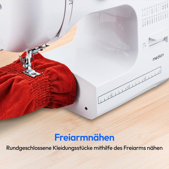 MEDION Freiarm-Nähmaschine SM60 (60 Watt, 60 verschiedene Stichmuster mit Knopflöchern, LED Nählicht