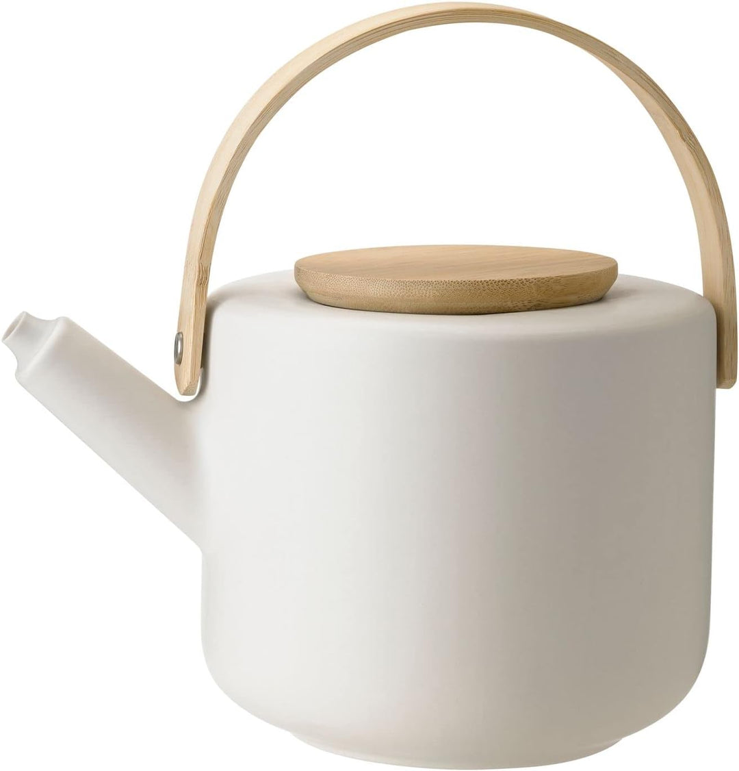 Stelton Teekanne Theo - Rustikale Steingut-Kanne, Deckel & Griff aus Bambus - Modernes skandinavisch