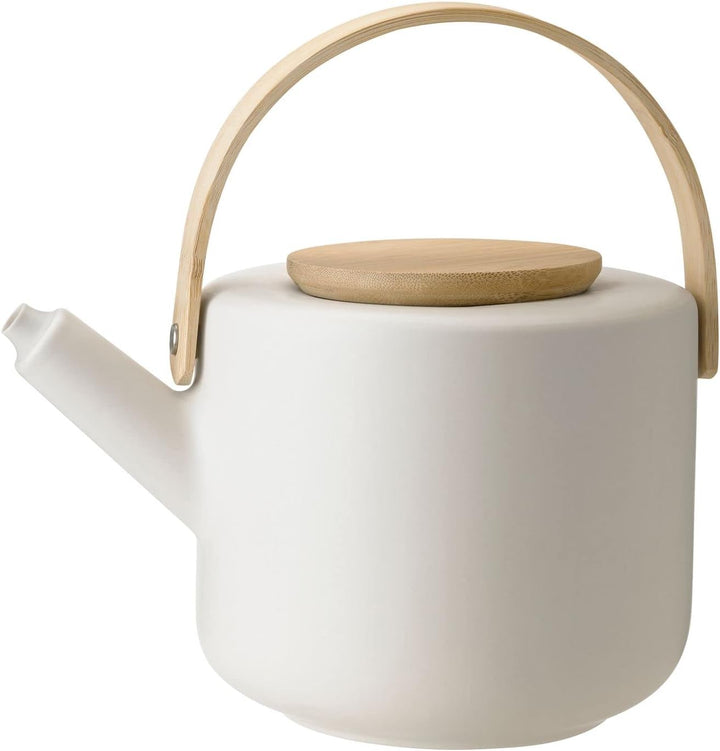 Stelton Teekanne Theo - Rustikale Steingut-Kanne, Deckel & Griff aus Bambus - Modernes skandinavisch