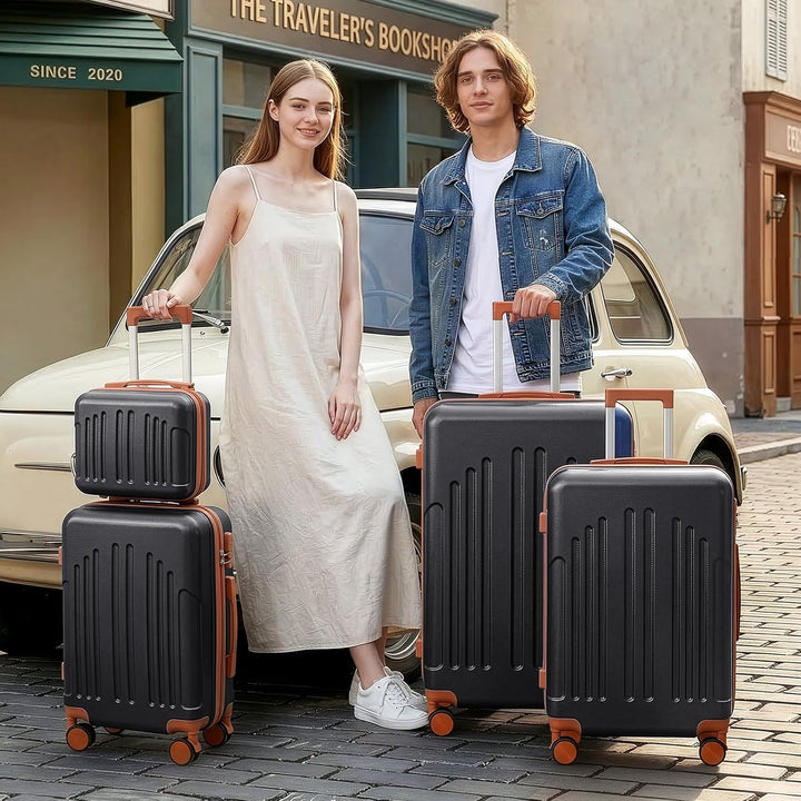 LEADZM Koffer Set 4 teilig Hartschale mit Kosmetikkoffer, Kofferset aus ABS, Reisekoffer mit Rollen