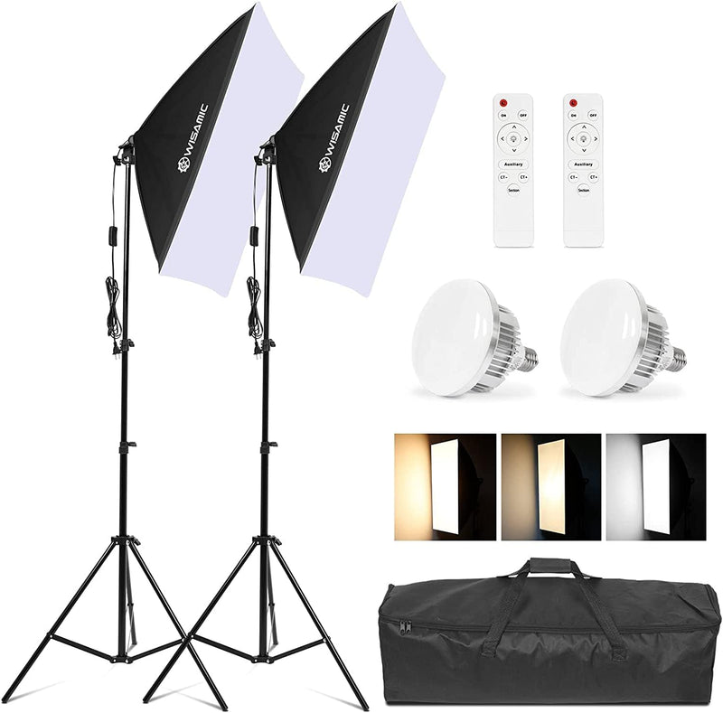 Wisamic Softbox Set Led Foto Fotostudio Stativ Licht Schirm Beleuchtung Kamera Fotografie dimmbar Li