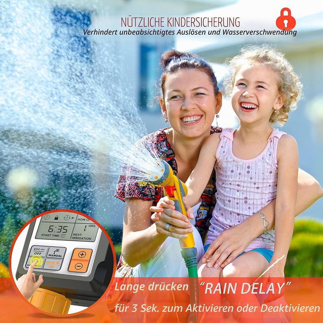 CROSOFMI Bewässerungscomputer Wasserzeitschaltuhr Garten Zeitschaltuhr Bewässerung,Grosses 3-Zoll-Di