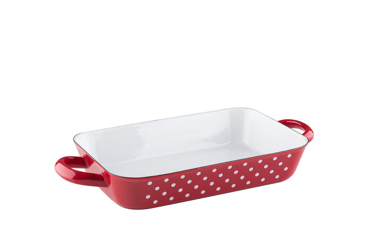 Riess, 0049-077, Bratpfanne 26/17, Bräter, Ofenpfanne, COUNTRY - PÜNKTCHEN ROT, 26 x 17 cm, Höhe 5 c