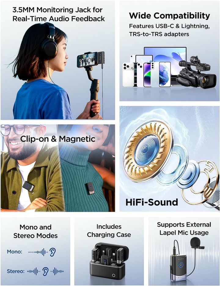 Saramonic Mix Kabelloses Lavalier-Mikrofon Handy, 200M, Lightning USB-C Mikrofon für iPhone 7-17 Ser