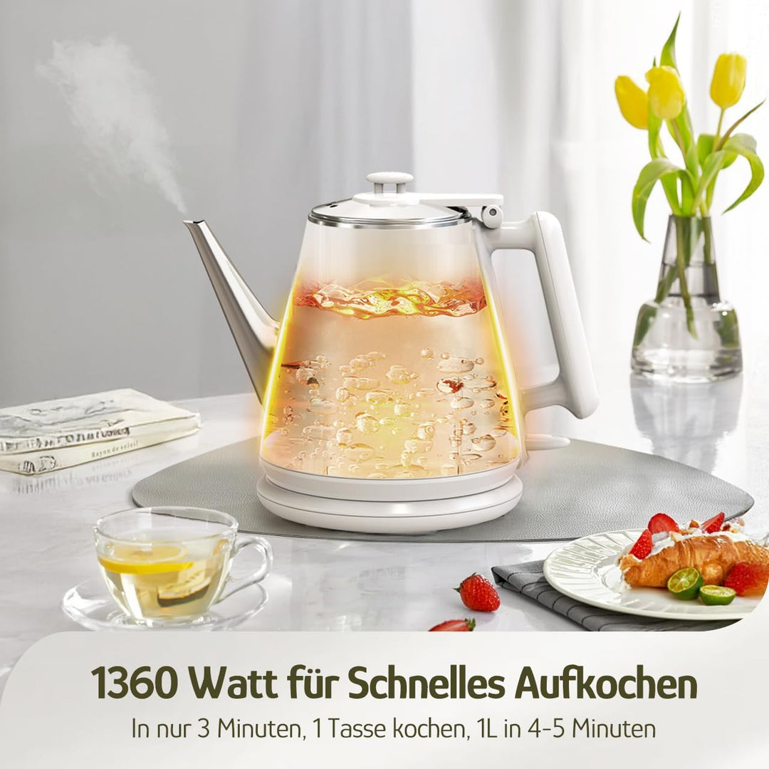 Hazel Quinn Elektrischer Wasserkocher, 1 Liter, Retro-Design, Kleiner Teekocher, doppelwandig, 304 E