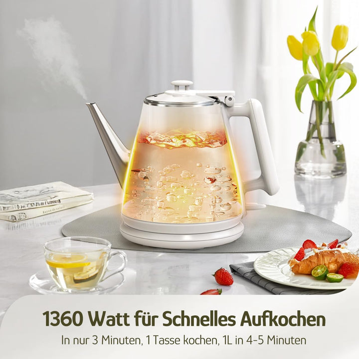 Hazel Quinn Elektrischer Wasserkocher, 1 Liter, Retro-Design, Kleiner Teekocher, doppelwandig, 304 E