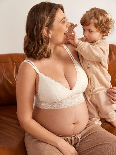 MOMANDA Damen Still BH Grosse Brüste Spitzen Bralette Bügellos Gepolsterte Umstands BHS M Grosse Grö