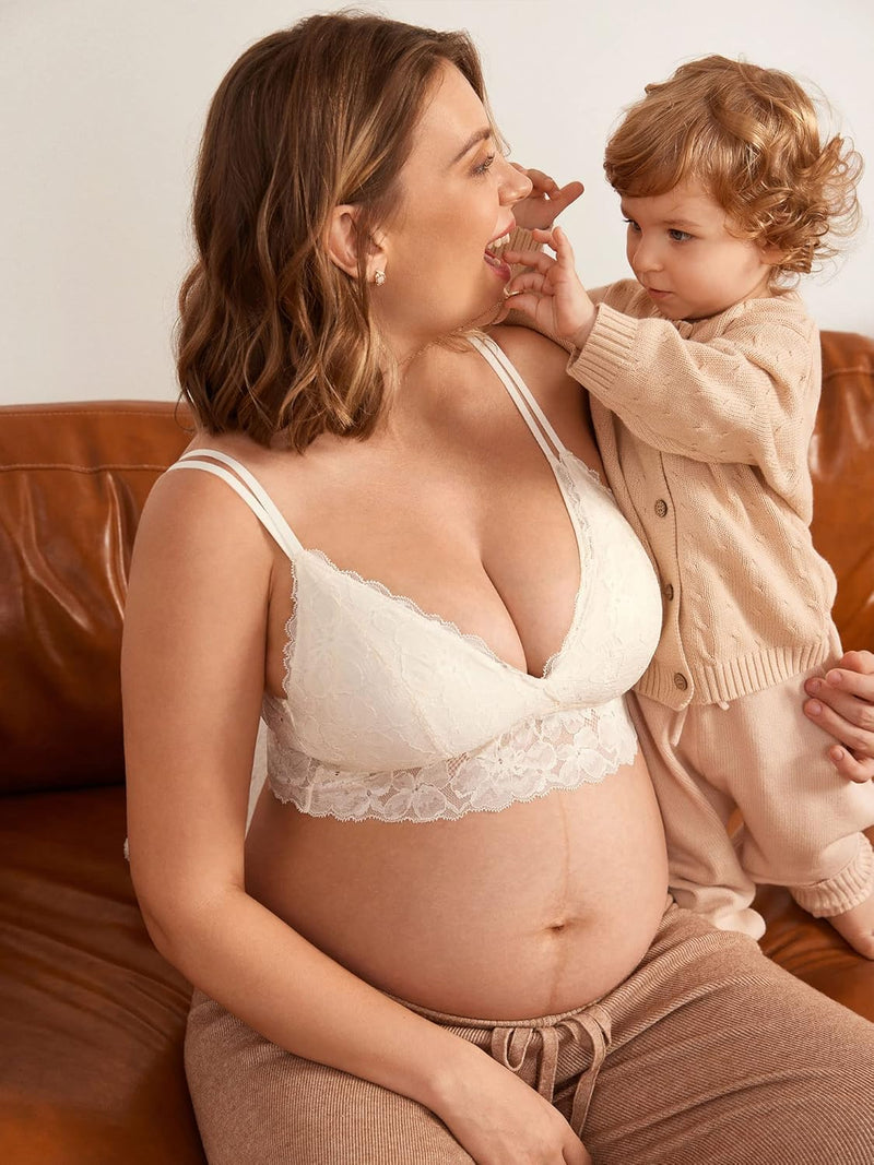 MOMANDA Damen Still BH Grosse Brüste Spitzen Bralette Bügellos Gepolsterte Umstands BHS M Grosse Grö