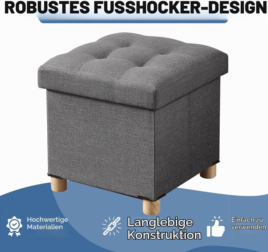 BRIAN &amp; DANY Sitztruhe Sitzhocker Fusshocker mit Stauraum und Deckel mit Holzfüssen, 38 x 38 x 38 cm