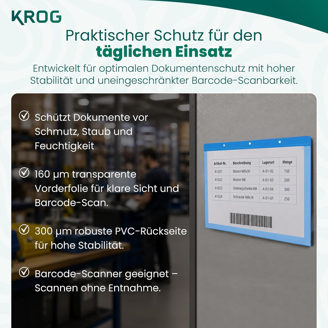 KROG - Magnettasche A4 quer 25 St. Blau - Robuste Dokumententasche mit stark haftendem Magnetstreife