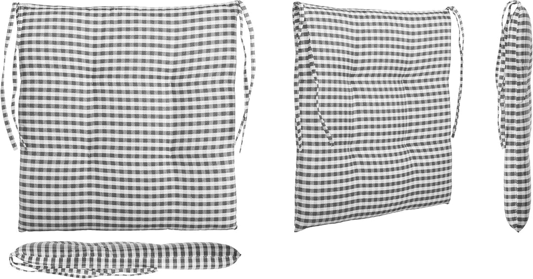 Brandsseller 4er-Set Sitzkissen 40x40x5 cm kariert Stuhlkissen mit 4-Punkt-Steppung &amp; Kordelbändern
