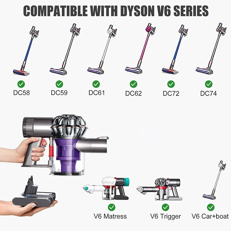 V6 Ersatzakku für Dyson 6000mAh V6 DC58 DC59 DC61 DC62 DC72 DC74 Animal SV03 SV04 SV05 SV06 SV07 SV0