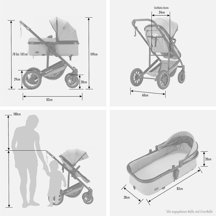 Daliya® FLEXI-PRO M 2in1 Kinderwagen & Buggy (Blau-Grau), Blau-Grau