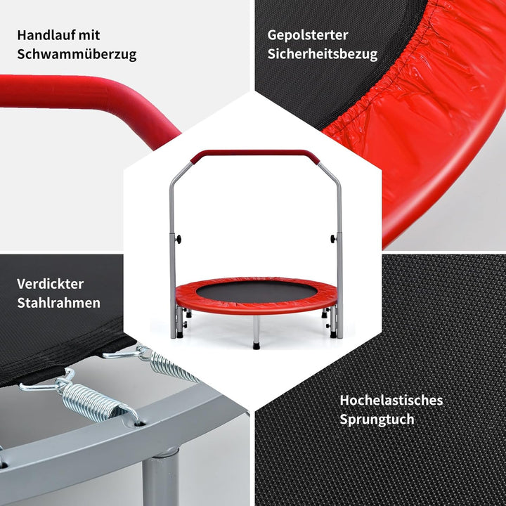 GOPLUS Fitnesstrampolin Indoor, φ101cm Mini Trampolin mit höhenverstellbarer Haltegriff, klappbares