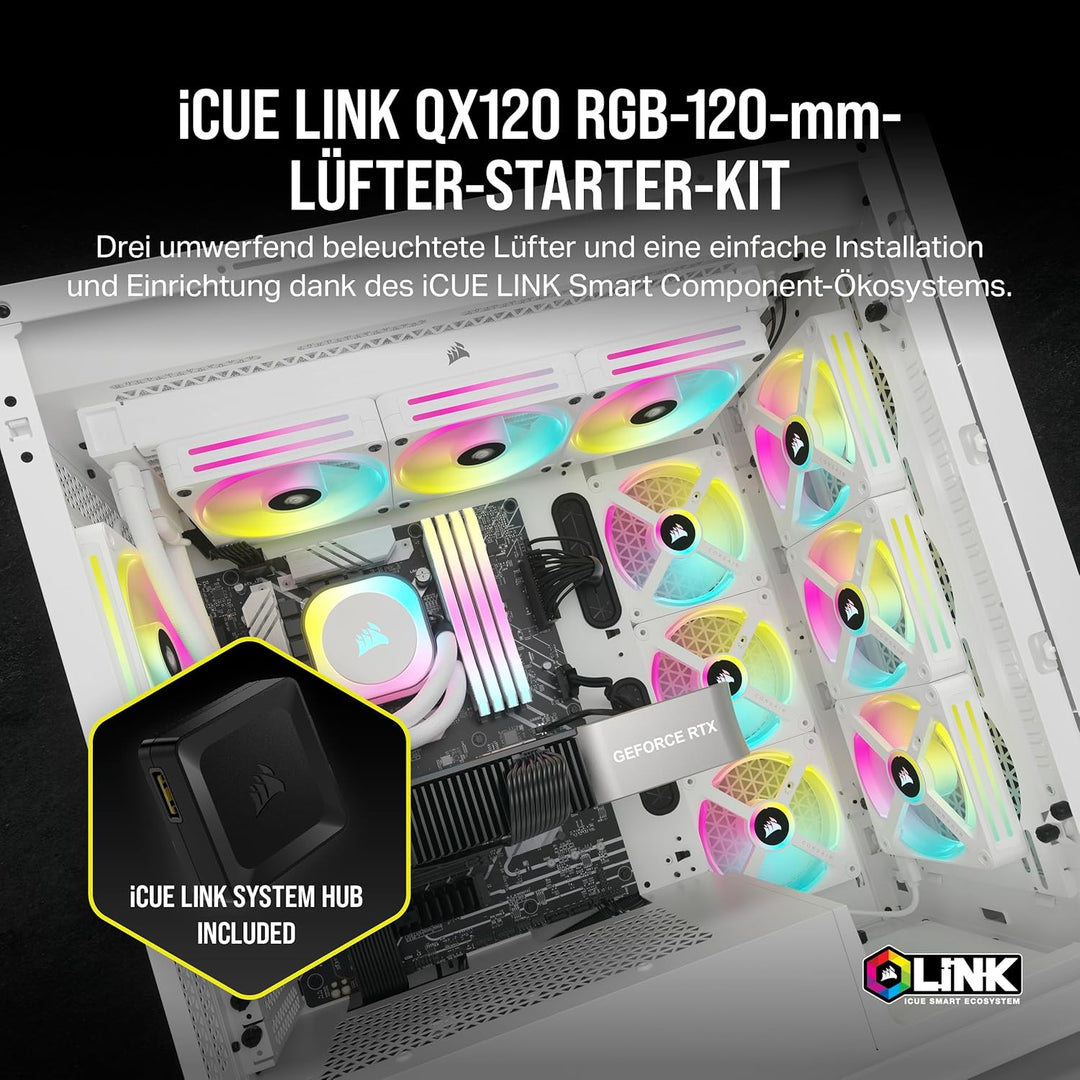 Corsair iCUE LINK QX120 RGB 120mm Magnetic Dome RGB Fans - Dreifach-Lüfter-Starter-Kit mit iCUE LINK