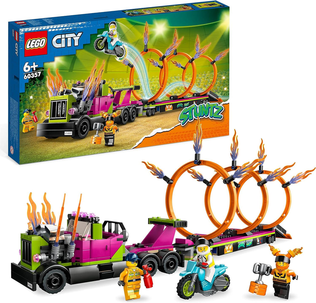 LEGO 60357 City Stuntz Stunttruck mit Feuerreifen-Challenge, mit schwungradbetriebenem Motorradspiel