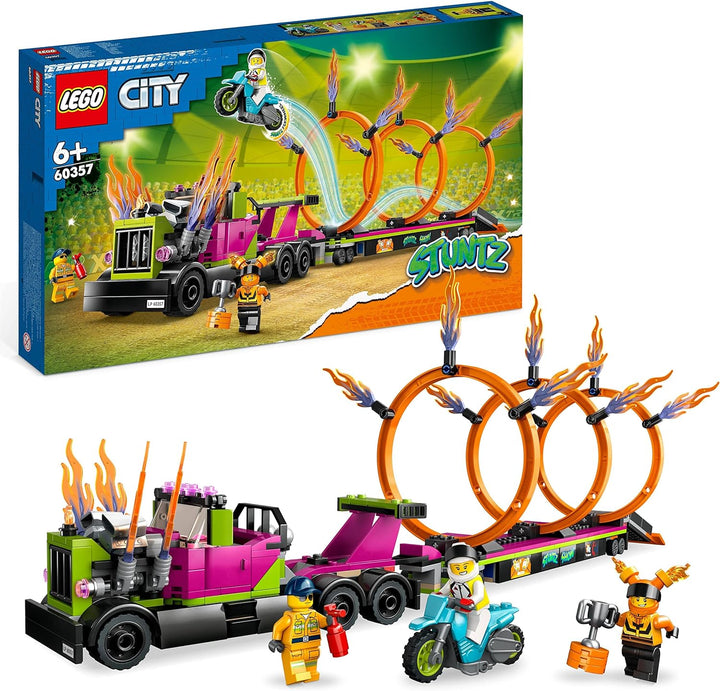 LEGO 60357 City Stuntz Stunttruck mit Feuerreifen-Challenge, mit schwungradbetriebenem Motorradspiel