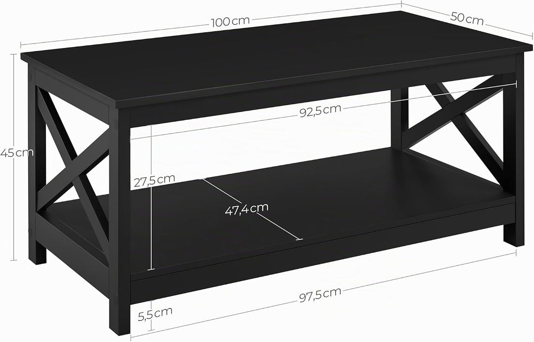 Yaheetech Couchtisch Kaffeetisch mit 2 Ablagen Sofatisch X-Form Stütze Wohnzimmertisch aus Holz Einf