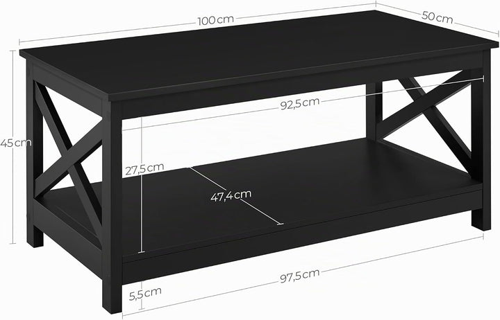 Yaheetech Couchtisch Kaffeetisch mit 2 Ablagen Sofatisch X-Form Stütze Wohnzimmertisch aus Holz Einf