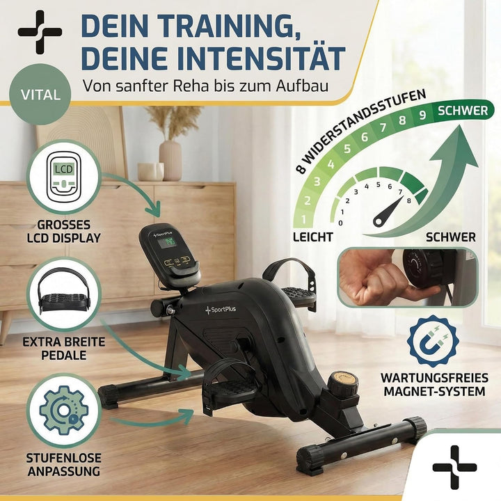 SportPlus | 2022 Modell | Beintrainer für zuhause &amp; Büro, Mini-Heimtrainer mit Magnet-Bremse &amp; 8 Wid