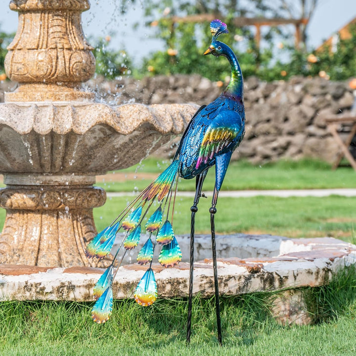 TERESA'S COLLECTIONS Gartendeko für draussen, 61cm grosse Gartenstatue, Pfau, aus Metall, Skulpturen
