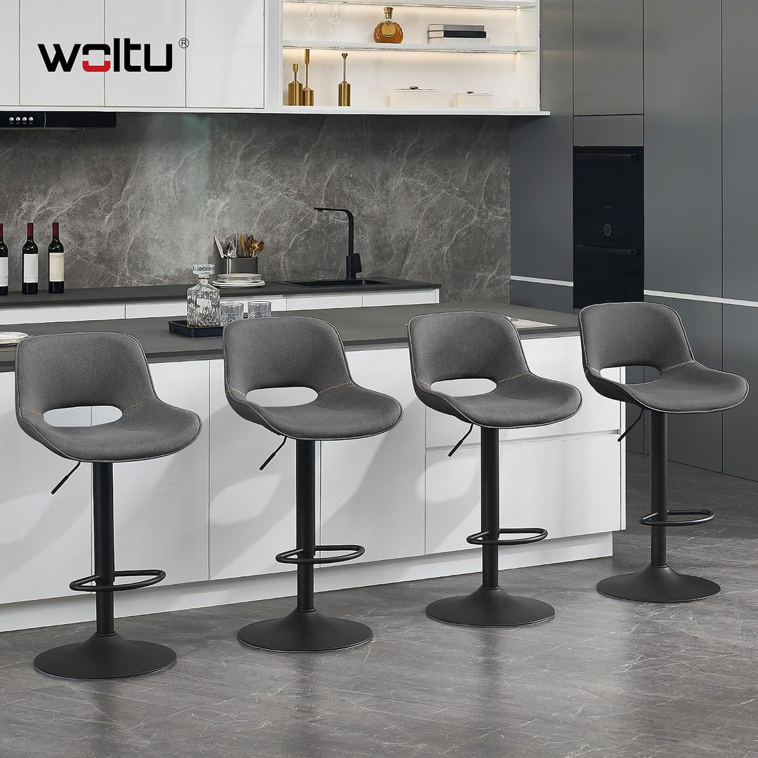 WOLTU Barhocker 2er Set, höhenverstellbar, mit Rückenlehne, Leinen, Grau | Barstuhl mit Fussstütze,