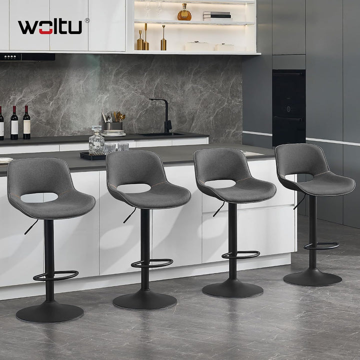 WOLTU Barhocker 2er Set, höhenverstellbar, mit Rückenlehne, Leinen, Grau | Barstuhl mit Fussstütze,