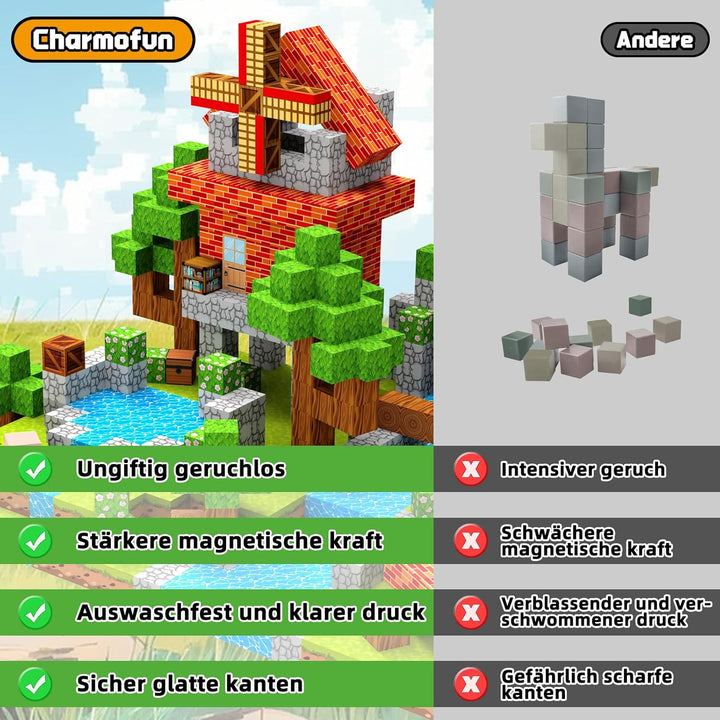 Magnetische Bausteine Blöcke 150 Stück 2 cm, Magnetic Building Blocks mit Windmühle Tiere, Magnet Ba