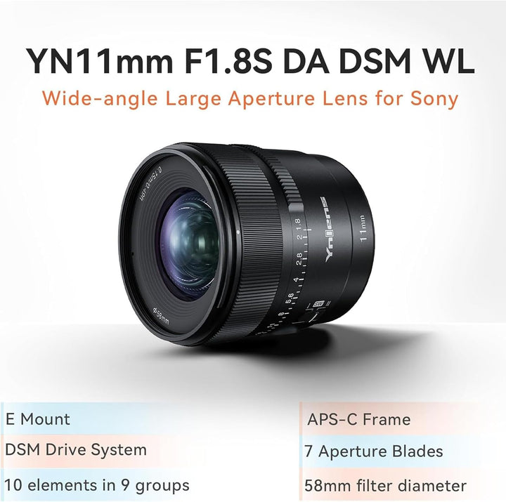 EACHSHOT Yn11Mm F1.8S Lens W/Remote Controller for Sony 11Mm F1.8 Large Aperture Fixed Prime Lens Au