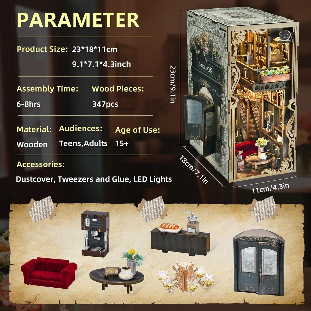 Book Nook Kit, DIY Miniatur Puppenhaus Bücherecke Kit für Jugendliche und Erwachsene-Saisons Café, S
