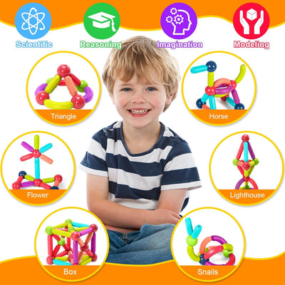 AOUVT 64 Pcs Magnetische Bausteine Spielzeug, 3D Konstruktions Spielzeug, Magnetspielzeug für Kinder