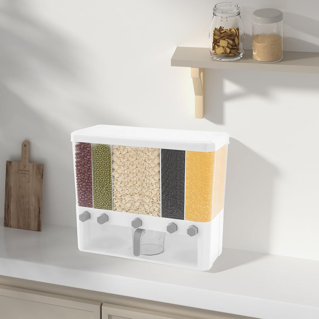 Trockenfutterspender zur Wandmontage, 15 l, grosses Fassungsvermögen, 5 Fächer, Lebensmittelaufbewah