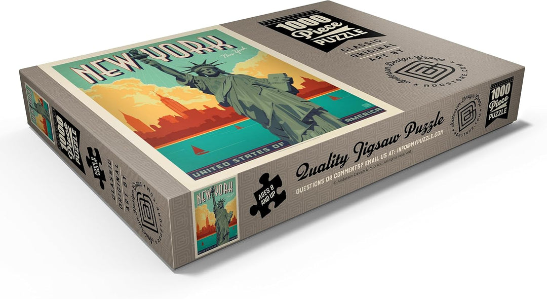 New York City: Lady Liberty, Vintage Poster - Premium 1000 Teile Puzzle - MyPuzzle Sonderkollektion