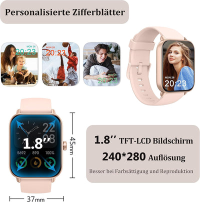 KALINCO Smartwatch für Damen Herren, Fitnessuhr 1.8 Zoll mit Telefonfunktion, Fitness Tracker Alexa